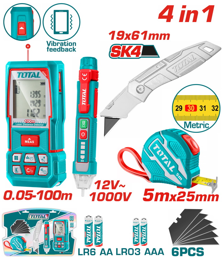TOTAL ΕΠΑΓΓ. ΣΕΤ ΜΕΤΡΗΤΗΣ ΑΠΟΣΤ. LASER 100m 4 σε 1 (TOS250701M) TOTAL ΕΠΑΓΓ. ΣΕΤ ΜΕΤΡΗΤΗΣ ΑΠΟΣΤ. LASER 100m 4 σε 1 (TOS250701M)