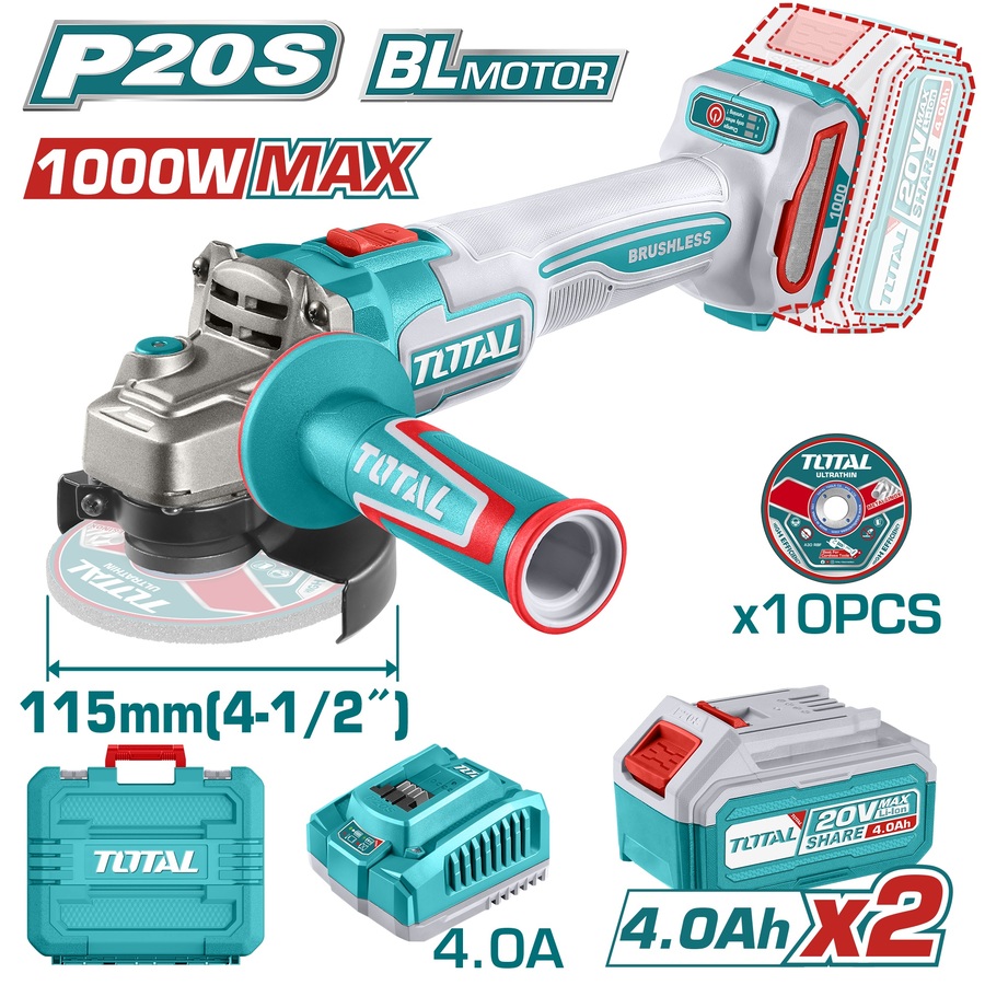 TOTAL ΕΠΑΓΓ. ΣΕΤ ΓΩΝΙΑΚΟΣ ΤΡΟΧΟΣ 115mm ΜΠΑΤ. Li-ion 20V / 4Ah / 2 ΜΠΑΤ (TAGLI271532E) TOTAL ΕΠΑΓΓ. ΣΕΤ ΓΩΝΙΑΚΟΣ ΤΡΟΧΟΣ 115mm ΜΠΑΤ. Li-ion 20V / 4Ah / 2 ΜΠΑΤ (TAGLI271532E)