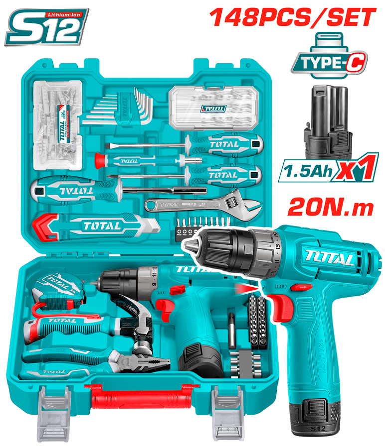 TOTAL ΣΕΤ ΔΡΑΠΑΝΟΚΑΤΣΑΒΙΔΟ ΜΠΑΤ. Li-ion 12V / 1.5Ah / 20Nm 148ΤΕΜ Type C (THKTHP41487E) TOTAL ΣΕΤ ΔΡΑΠΑΝΟΚΑΤΣΑΒΙΔΟ ΜΠΑΤ. Li-ion 12V / 1.5Ah / 20Nm 148ΤΕΜ Type C (THKTHP41487E)