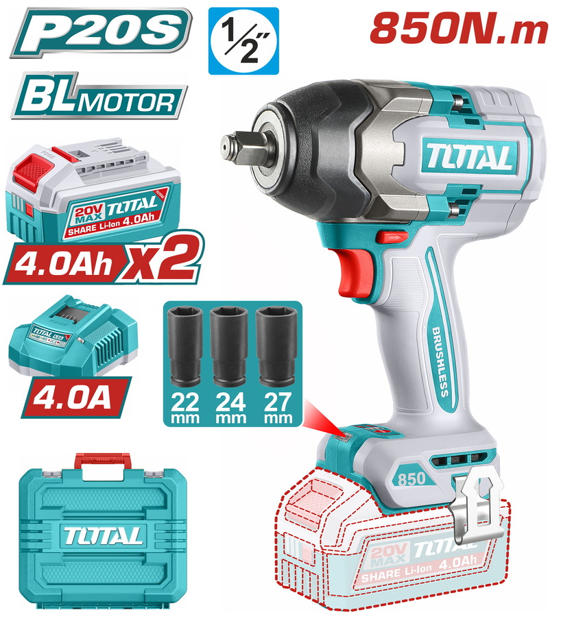 TOTAL ΕΠΑΓΓ. ΜΠΟΥΛΟΝΟΚΛΕΙΔΟ ΜΠΑΤ. Li-ion 20V / 4Ah / 850Nm / 2 ΜΠΑΤΑΡΙΕΣ (TIWLI2085E) TOTAL ΕΠΑΓΓ. ΜΠΟΥΛΟΝΟΚΛΕΙΔΟ ΜΠΑΤ. Li-ion 20V / 4Ah / 850Nm / 2 ΜΠΑΤΑΡΙΕΣ (TIWLI2085E)