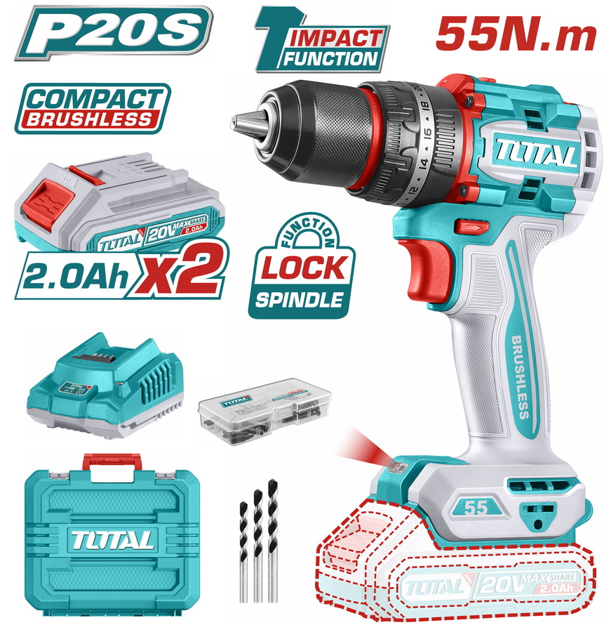 TOTAL ΕΠΑΓΓ. ΔΡΑΠ/ΒΙΔΟ ΚΡΟΥΣΤΙΚΟ ΜΠΑΤ. Li-ion 20V / 2Ah / 55Nm / 2 ΜΠΑΤ BL Motor (TIDLI20558E) TOTAL ΕΠΑΓΓ. ΔΡΑΠ/ΒΙΔΟ ΚΡΟΥΣΤΙΚΟ ΜΠΑΤ. Li-ion 20V / 2Ah / 55Nm / 2 ΜΠΑΤ BL Motor (TIDLI20558E)