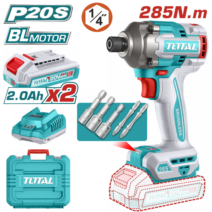 TOTAL ΕΠΑΓΓ. ΠΑΛΜΙΚΟ ΚΑΤΣΑΒΙΔΙ ΜΠΑΤ. Li-ion 20V / 2Ah / 285Nm / 2 ΜΠΑΤAΡΙΕΣ BL Motor (TIRLI2028E) TOTAL ΕΠΑΓΓ. ΠΑΛΜΙΚΟ ΚΑΤΣΑΒΙΔΙ ΜΠΑΤ. Li-ion 20V / 2Ah / 285Nm / 2 ΜΠΑΤAΡΙΕΣ BL Motor (TIRLI2028E)