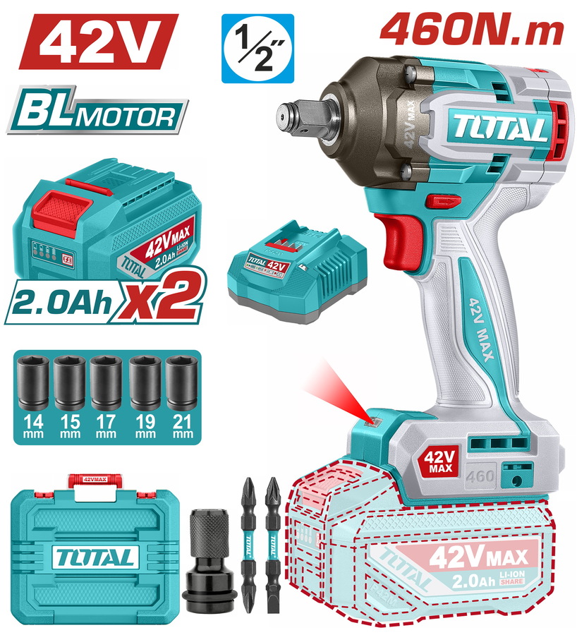 TOTAL ΕΠΑΓΓ. ΜΠΟΥΛΟΝΟΚΛΕΙΔΟ ΜΠΑΤ. Li-ion 42V / 2Ah / 460Nm / 2 ΜΠΑΤ BL Motor (TIWLI42462E) TOTAL ΕΠΑΓΓ. ΜΠΟΥΛΟΝΟΚΛΕΙΔΟ ΜΠΑΤ. Li-ion 42V / 2Ah / 460Nm / 2 ΜΠΑΤ BL Motor (TIWLI42462E)