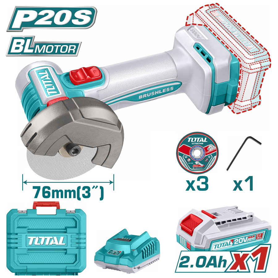 TOTAL ΕΠΑΓΓ. ΣΕΤ MINI ΓΩΝΙΑΚΟΣ ΤΡΟΧΟΣ ΜΠΑΤ. Li-ion 20V / 76mm / 2Ah / 1 ΜΠΑΤ BL Motor (TAGLI207625E) TOTAL ΕΠΑΓΓ. ΣΕΤ MINI ΓΩΝΙΑΚΟΣ ΤΡΟΧΟΣ ΜΠΑΤ. Li-ion 20V / 76mm / 2Ah / 1 ΜΠΑΤ BL Motor (TAGLI207625E)