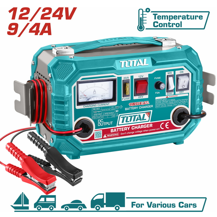 TOTAL ΦΟΡΤΙΣΤΗΣ ΜΠΑΤΑΡΙΩΝ 12/24V / 9/4A / 28-180Ah (TBC1601) TOTAL ΦΟΡΤΙΣΤΗΣ ΜΠΑΤΑΡΙΩΝ 12/24V / 9/4A / 28-180Ah (TBC1601)